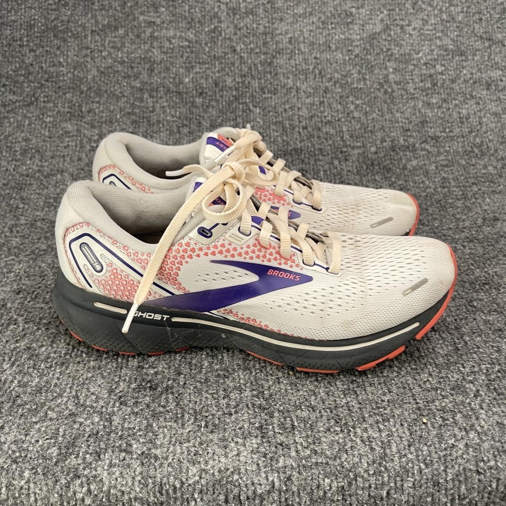 Brooks Ghost 14 Running Shoes Women's Sz 7.5 White Purple Coral 120356-1B-192